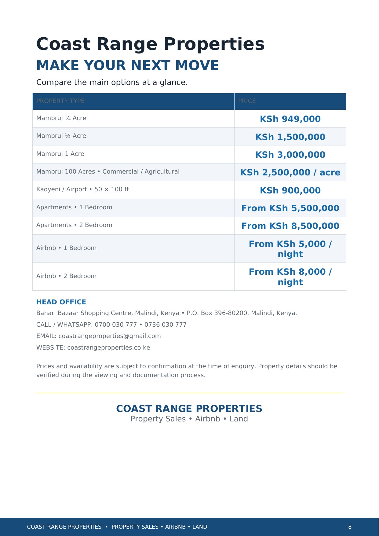 Coast Range Properties brochure — page 8 of 8